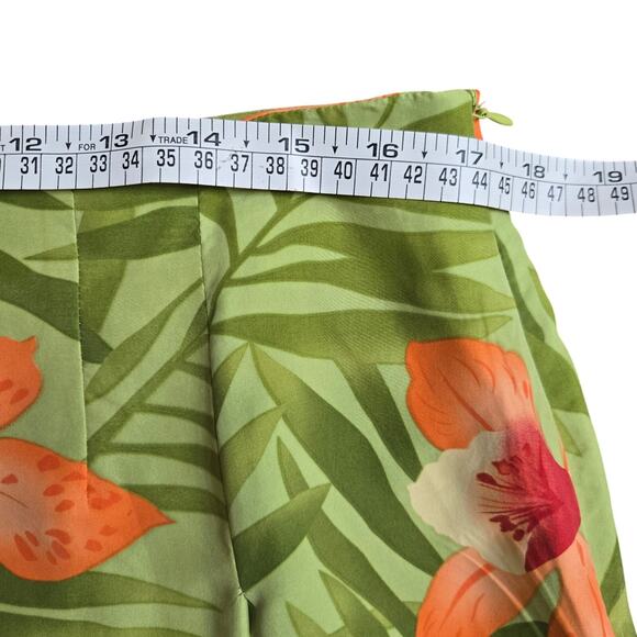 Worthington Vtg Green Floral Silk Hawaiian Tropic Vacation Resort Midi Skirt 10 - Picture 8 of 9